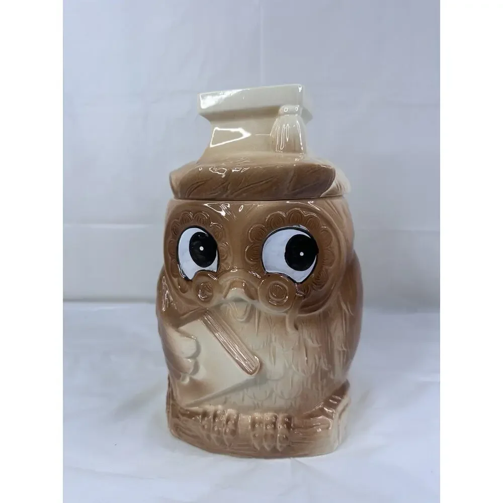 Scholarly Wise Old Owl Cookie Jar MCM Vintage Made in Japan